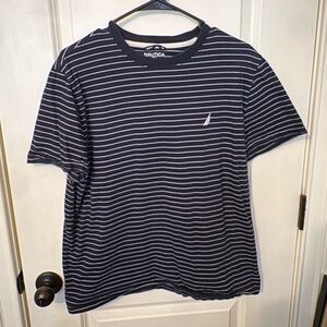 Nautica Navy and White Striped Men's Shirt